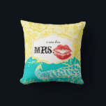 I'm his Mrs. Red Lips Vintage Floral Peacock Cushion<br><div class="desc">I'm his Mrs. Red Lips Lemon Zest Yellow and Turquoise Aqua and Red Vintage Asian Inspired Peacock Floral Damask Pattern. You can Personalise this Pillow to say anything you like or use the existing Mrs.for the Bride/Wife or Buy two one for each Mr & Mrs Newlyweds. The 2nd Anniversary is...</div>