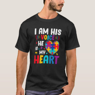 I'm His Voice He Is My Heart Autism Awareness Pare T-Shirt