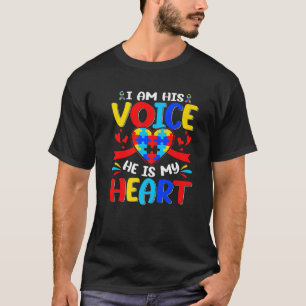 I'm His Voice He Is My Heart Autism Mum Autism Awa T-Shirt