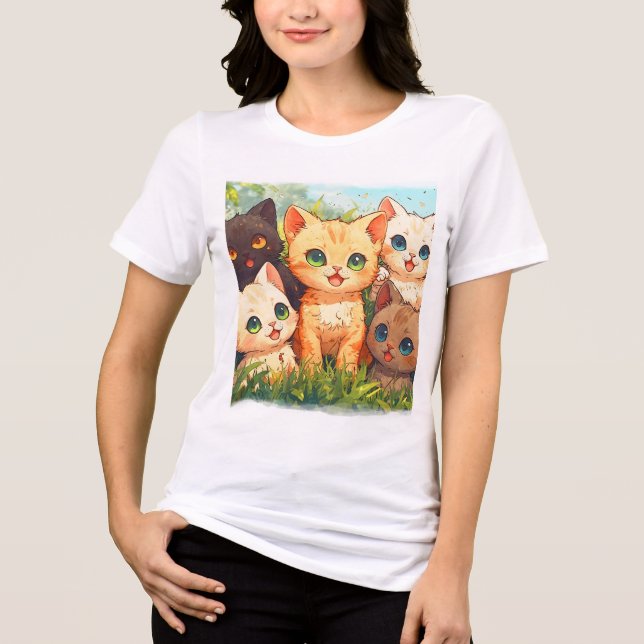 I'm in Kitten Heaven- Cartoon Cat Design Tri-Blend Shirt (Front)