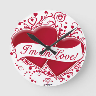 I'm In Love! Red Hearts Round Clock