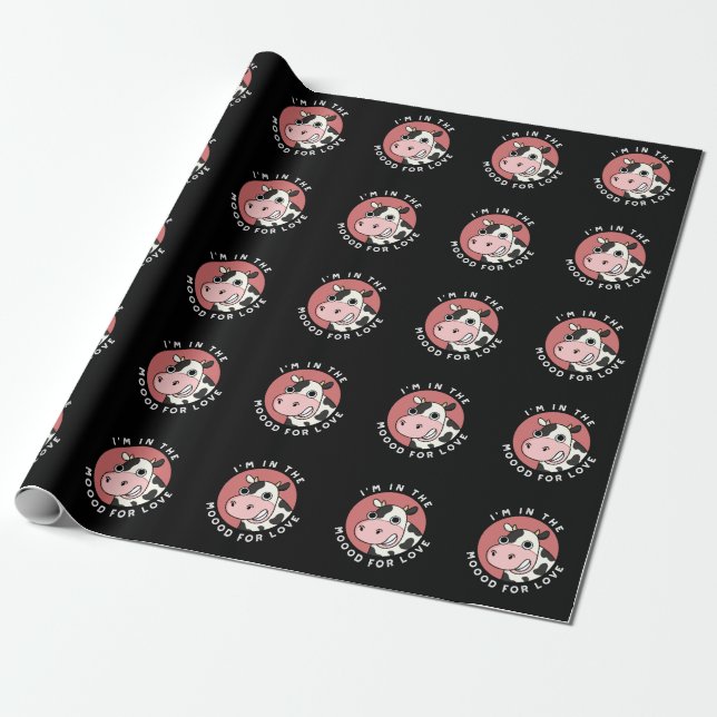 I'm In The Moood For Love Funny Cow Pun Dark BG Wrapping Paper (Unrolled)