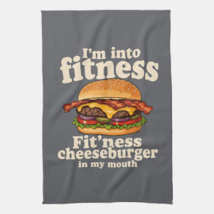 I'm Into Fitness Cheeseburger In My Mouth Funny  Tea Towel