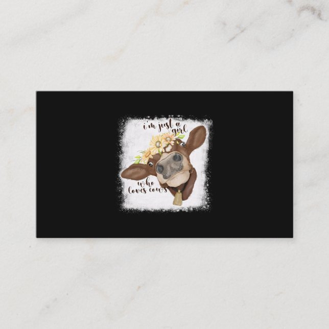 Im Just Girl Who Loves Cows Bleached Shirt Cow Lov Business Card (Front)