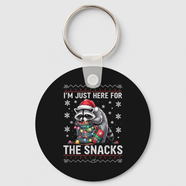 I'm Just Here For Snacks Raccoon Christmas Kids To Key Ring (Front)