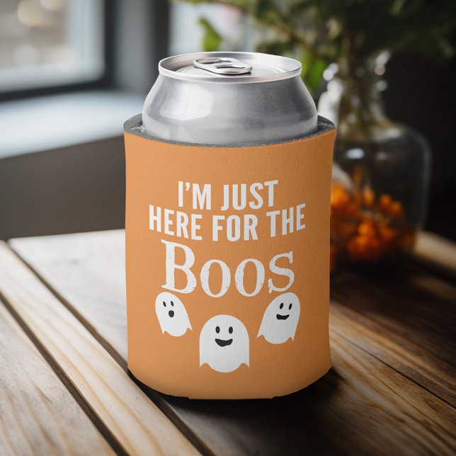 I'm Just Here for the Boos - Funny Halloween Party Can Cooler (Personalized Can Cooler - add Your Name or Other Custom Text)