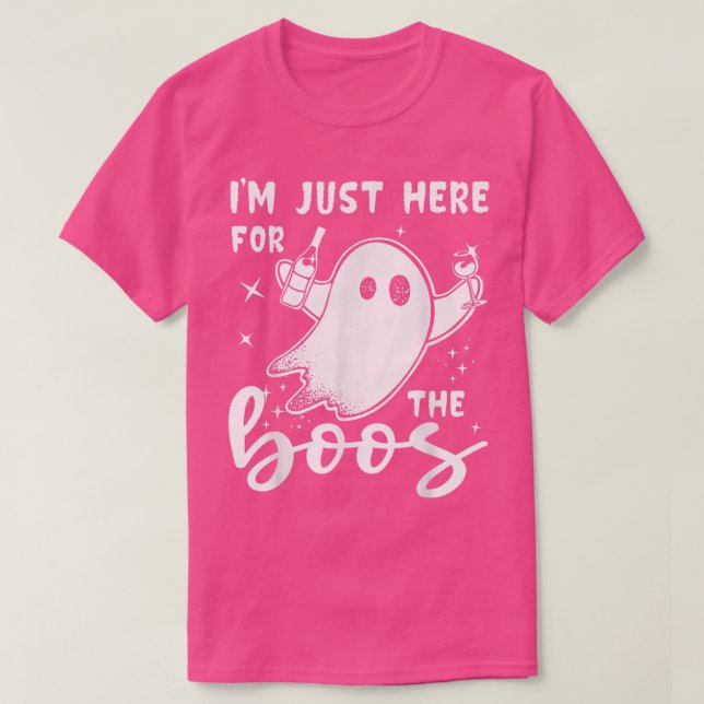I'm Just Here For The Boos Funny Wine Halloween  T-Shirt (Design Front)