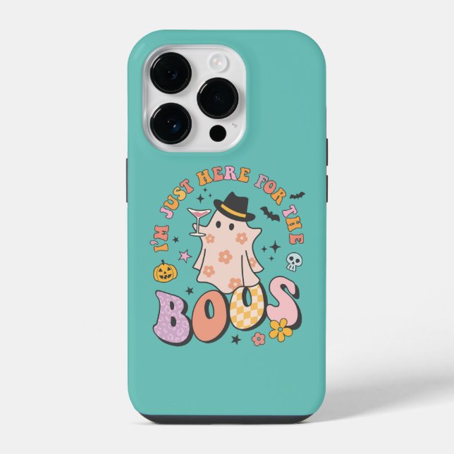 I'm just here for the Boos, Retro Groovy Halloween iPhone Case (Back)