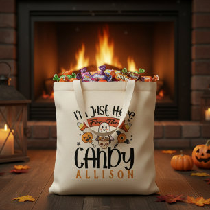 I'm Just Here for the Candy Custom Halloween Tote Bag