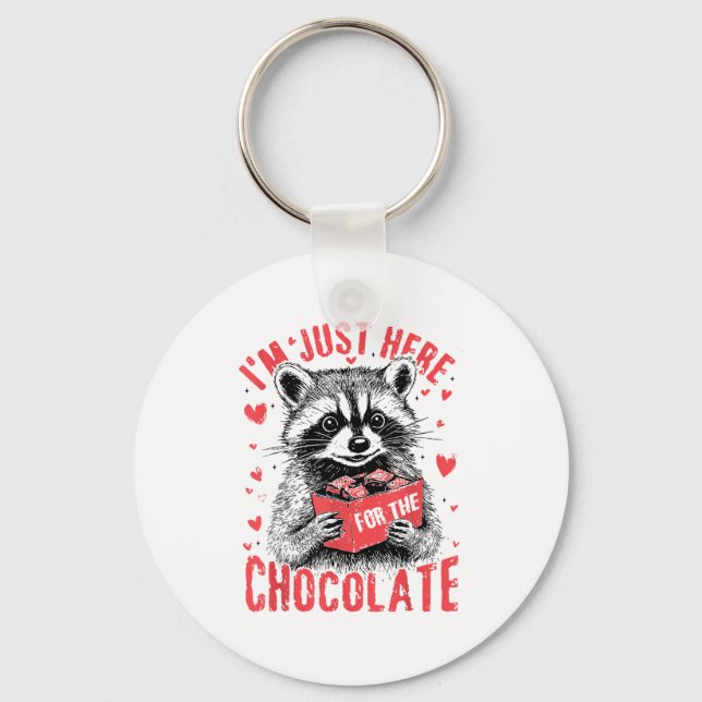 I'm Just Here For The Chocolate Funny Raccoon Vale Key Ring (Front)