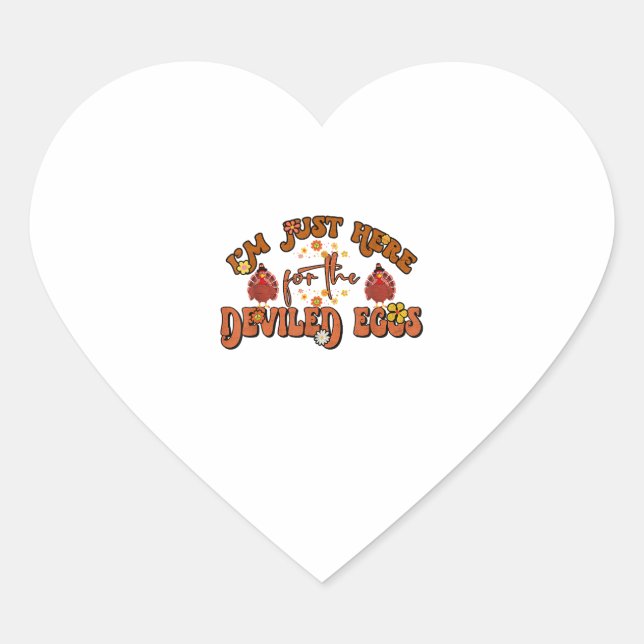 I'm Just Here For The Deviled Eggs Groovy Thanksgi Heart Sticker (Front)
