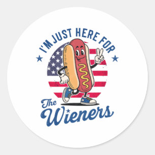 I'm Just Here For The Wieners Patriotic Hot Dog Ar Classic Round Sticker
