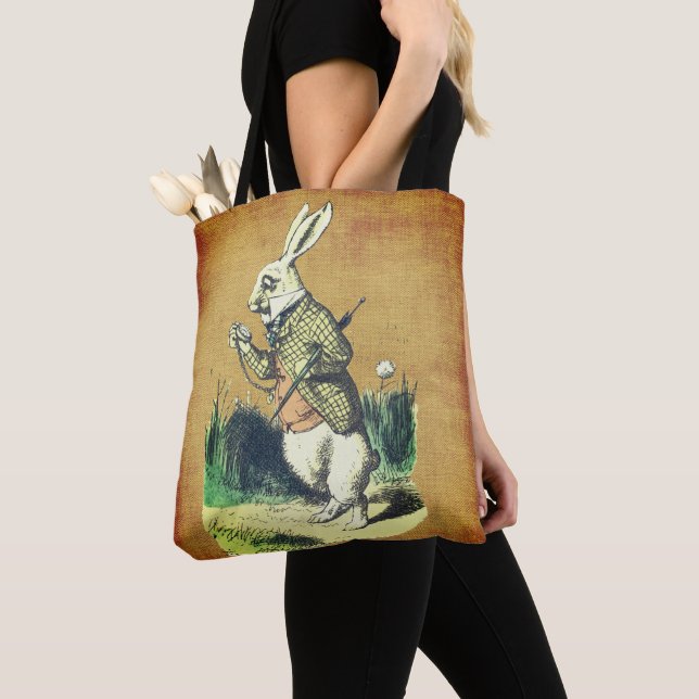 I'm Late! Alice in Wonderland White Rabbit Tote Bag (Close Up)