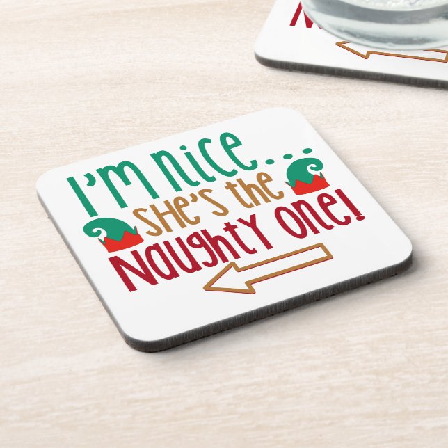 Im Nice Shes Naughty Elf Hat Coaster (Left Side)