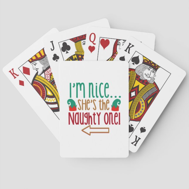 Im Nice Shes Naughty Elf Hat Playing Cards (Back)