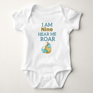 I'm Nine Hear Me Roar Personalised T-Rex Birthday Baby Bodysuit