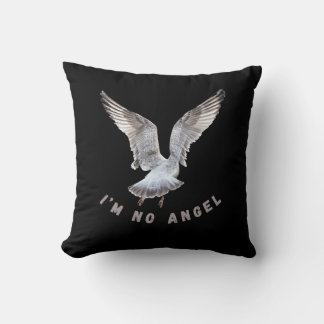 I'm No Angel Seagull Black Throw Pillow