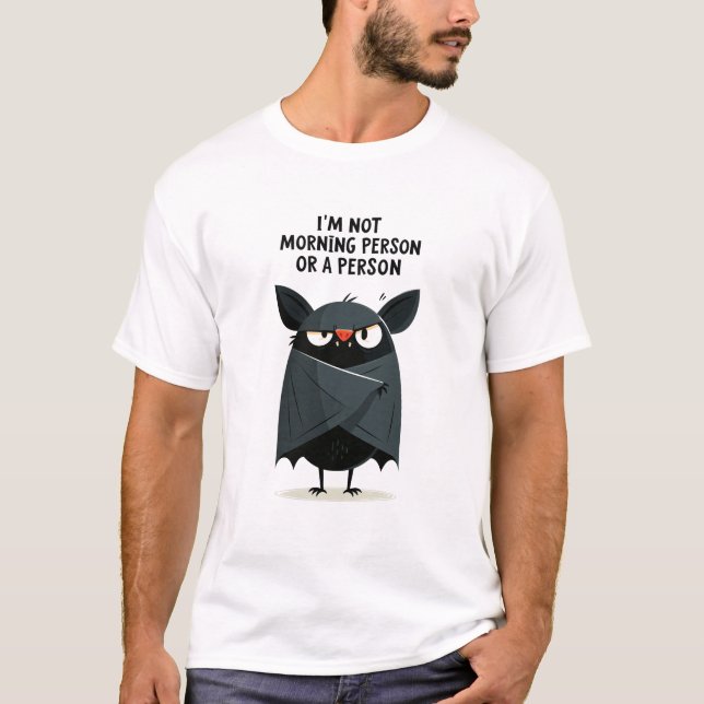Im Not a Morning Person Funny Grumpy Bat T-Shirt (Front)
