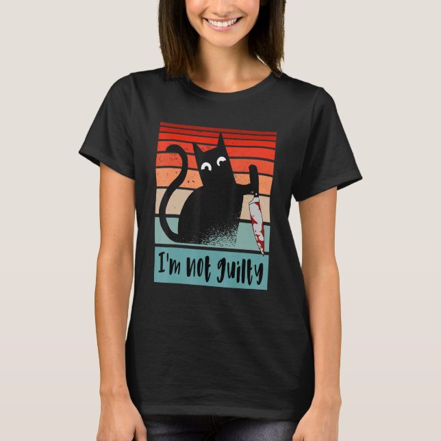 I'm not guilty Innocent Cat with knife   Halloween T-Shirt (Front)