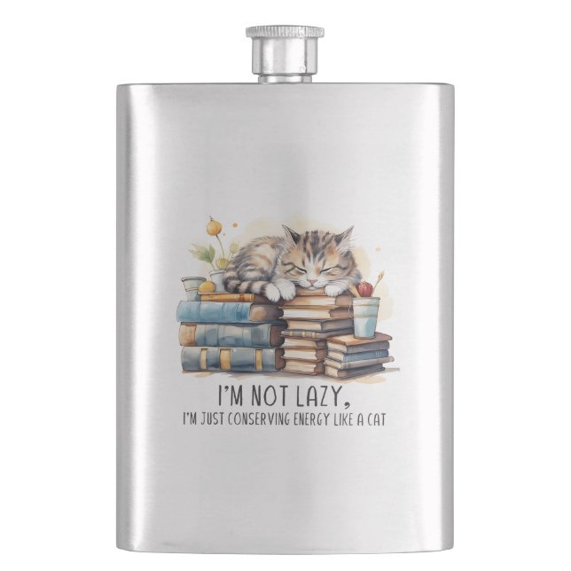 I'm Not Lazy Cute Cat Hip Flask (Front)