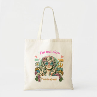 "I'm not slow, I'm intentional - Retro knitting hu Tote Bag
