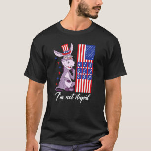 I'm Not Stupid  Donkey With American Hat And Glass T-Shirt
