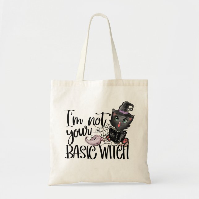 I'm Not Your Basic Witch | Witch Black Cat Tote Bag (Front)