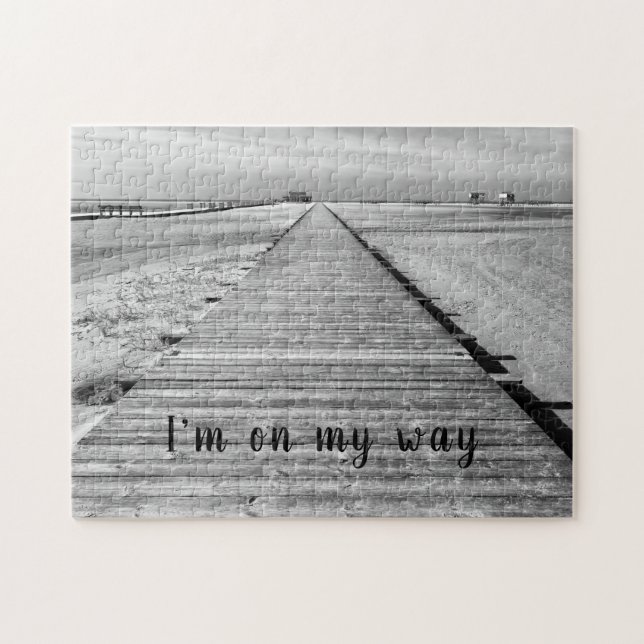 I'm on my way to the beach black and white photo jigsaw puzzle (Horizontal)