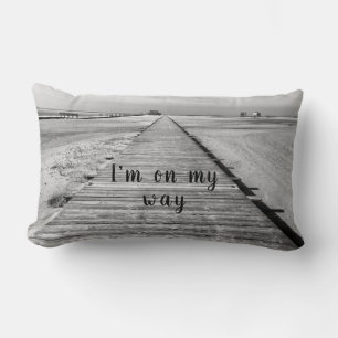 I'm on my way to the beach black and white photo lumbar cushion