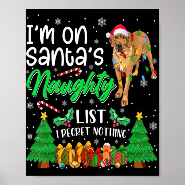 Im On Santas Naughty Cute Dane Dog Xmas T Shirt  Poster (Front)