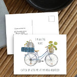 I'm on the Move Bike and Luggage Funny Moving Announcement Postcard<br><div class="desc">Fun moving announcement card with watercolor illustration of a bike loaded with luggage and houseplants. The design is lettered with whimsical skinny font typography and is fully editable. The sample wording reads "I'm on the move .. catch up with me at my new address!" which you can keep or edit...</div>