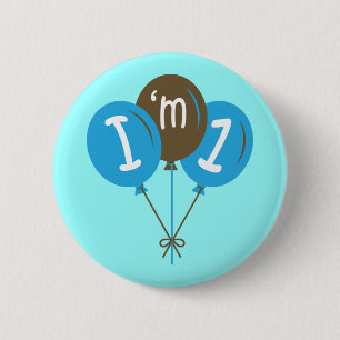 I'm One 1st Birthday Blue Balloon Gift 6 Cm Round Badge