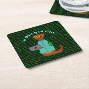 I'm Otter-ly Into Tech Square Paper Coaster