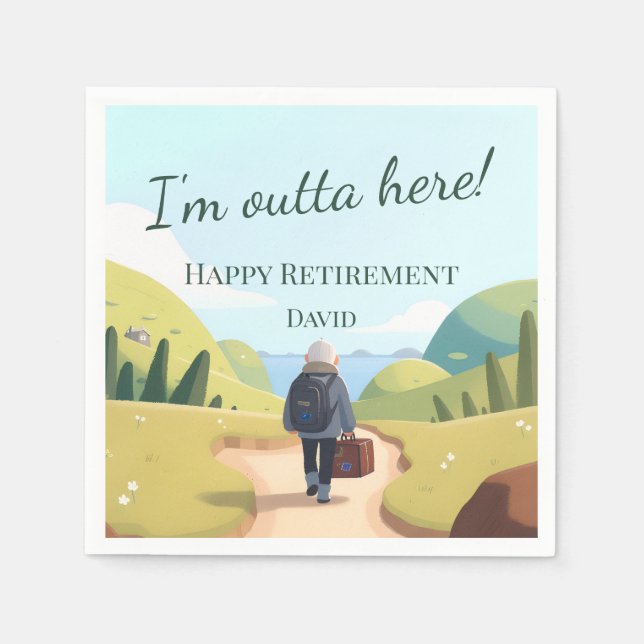 I'm Outta Here Retirement Party Retro Napkin (Front)