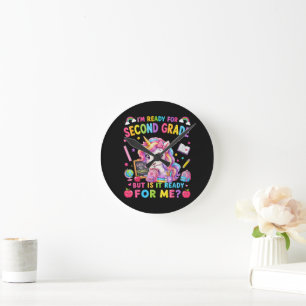 Im Ready for Second Grade Unicorn First Day Round Clock