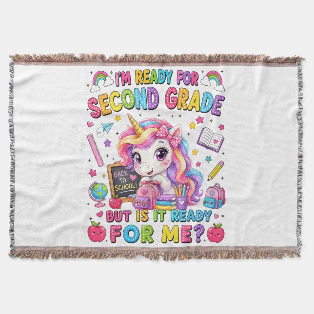 Im Ready for Second Grade Unicorn First Day Throw Blanket (Front)