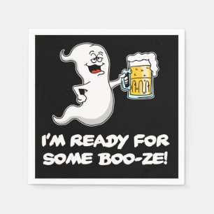 I'm Ready For Some Boo-ze Funny Ghost and Beer Napkin