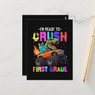 I'm Ready To Crush First Grade Dinosaur Truck Postcard