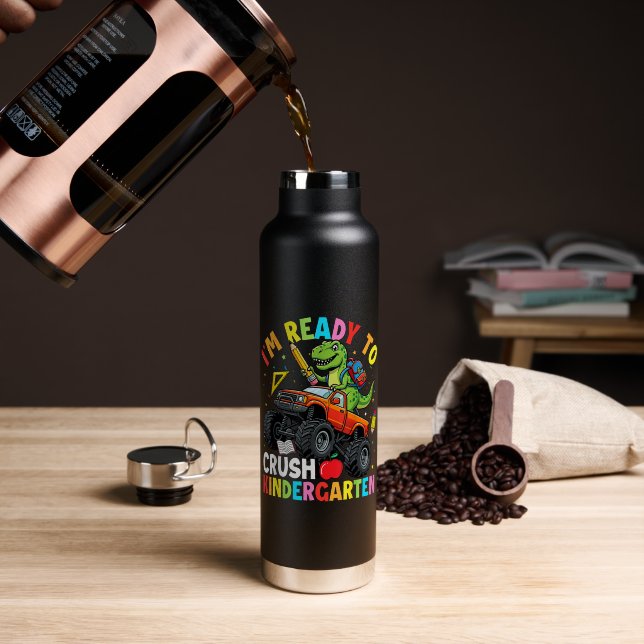 I'm Ready to Crush Kindergarten First Day Water Bottle (Coffee (Rotated))