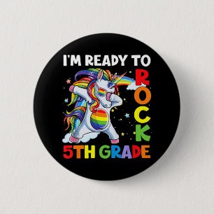 I'm Ready To Rock 5th Grade Back To School Unicorn 6 Cm Round Badge