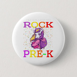 I'm Ready To Rock Pre-K Back To School Unicorn 6 Cm Round Badge