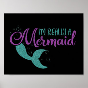 I'm really a Mermaid Purple Teal Glitter Texture Poster