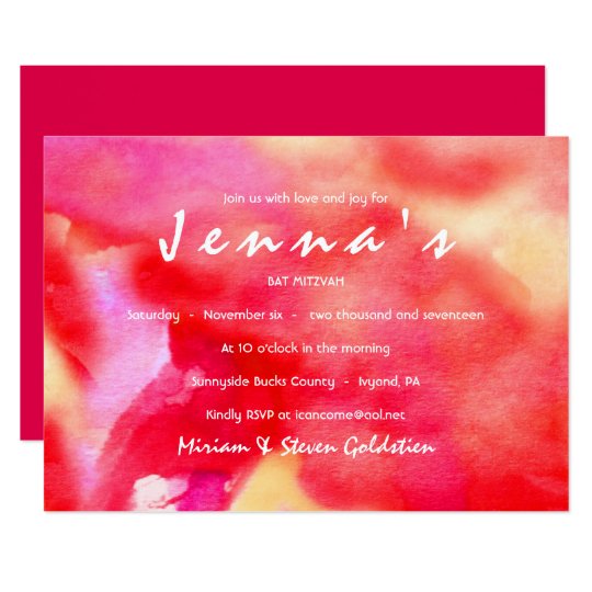 I'M RED WATERCOLOR Bat Mitzvah Invitation