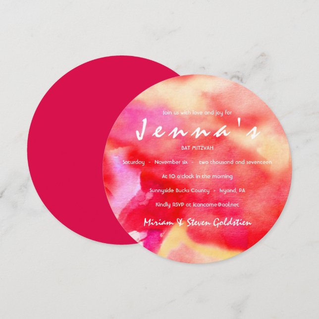 I'M RED WATERCOLOR  Bat Mitzvah Invitation (Front/Back)