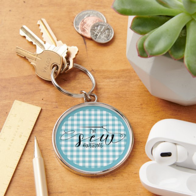 I'm Sew Awesome Blue Gingham Key Ring (Desk)