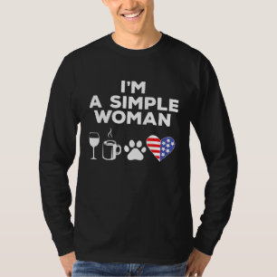 Im Simple Woman Wine Dogs Coffee Blue Line Heart W T-Shirt