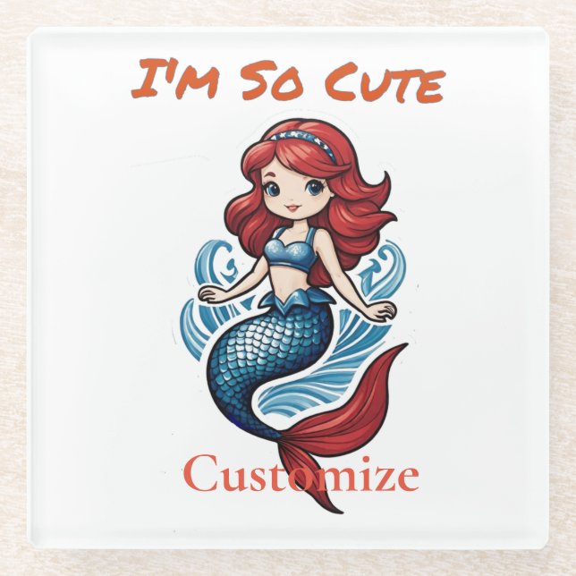I'm So Cute Mermaid Thunder_Cove  Glass Coaster (Front)