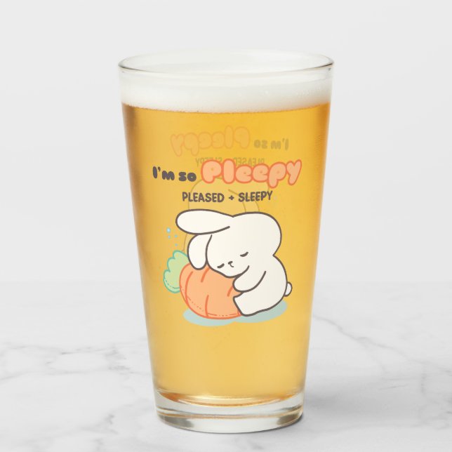 I'm so Pleepy: Bunny Hugging Carrot Pillow Glass (Front Filled)