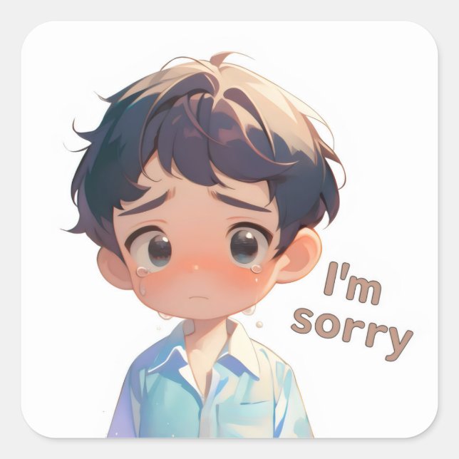 I'm Sorry Cry Anime Boy Square Sticker (Front)