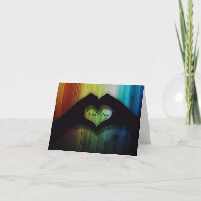 I'm Sorry Hand Hearts With Rainbow Lighted Wood Card (Front)
